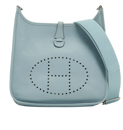 Evelyne III 29 In Clemence Blue Lin, &pound;1,600, Handbags, Blue, Leather, Front view